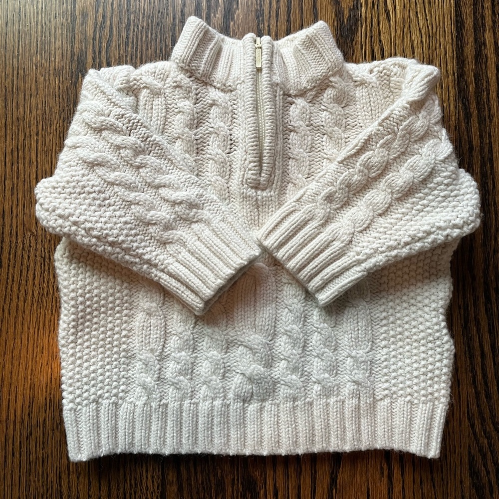 Hanna Andersson Cream Cable Knit Half-Zip Sweater